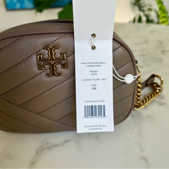 NWT Tory Burch Kira Chevron Small Camera Crossbody Bag Classic Taupe Leather - Picture 10 of 16